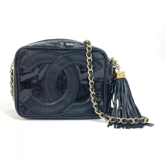 CHANEL CC Pochette tassel Bag Fringe Chain Crossbody Shoulder Bag Black - Picture 1 of 14